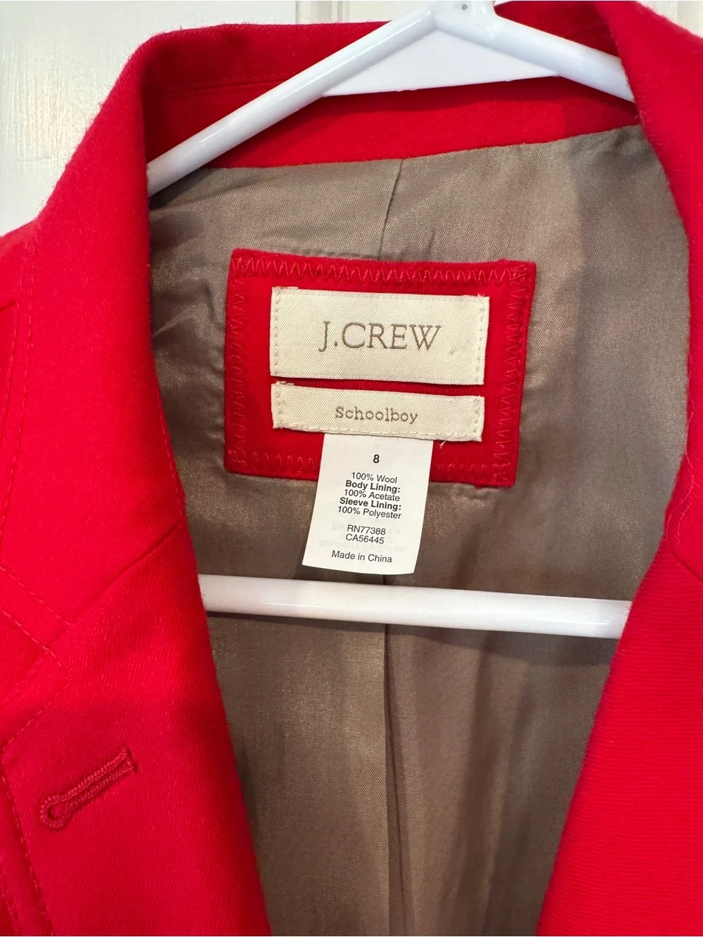 J. Crew Bright Red Tailored Blazer with Gold Buttons